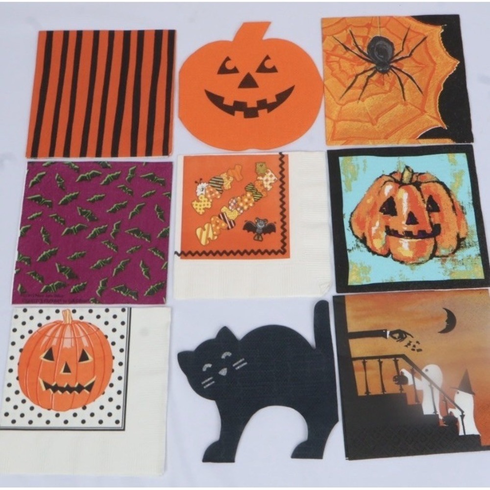 VTG Halloween Paper‎ Napkins (9) Ghosts Pumpkins Découpage Junk Journals Art